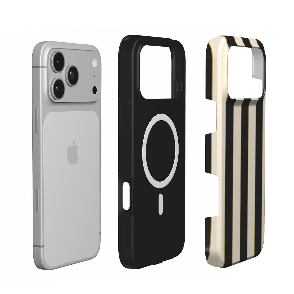 Dress Code | Schwarz & Creme Gold Gestreifte MagSafe iPhone Hülle