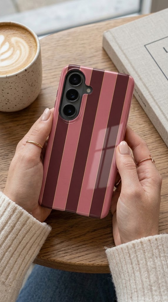 Rouge Salon | Burgundy & Blush Striped Magnetic Samsung Galaxy Case