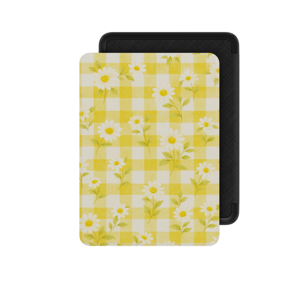 Sunlit Daisy | Yellow Gingham Floral Kindle Folio Case