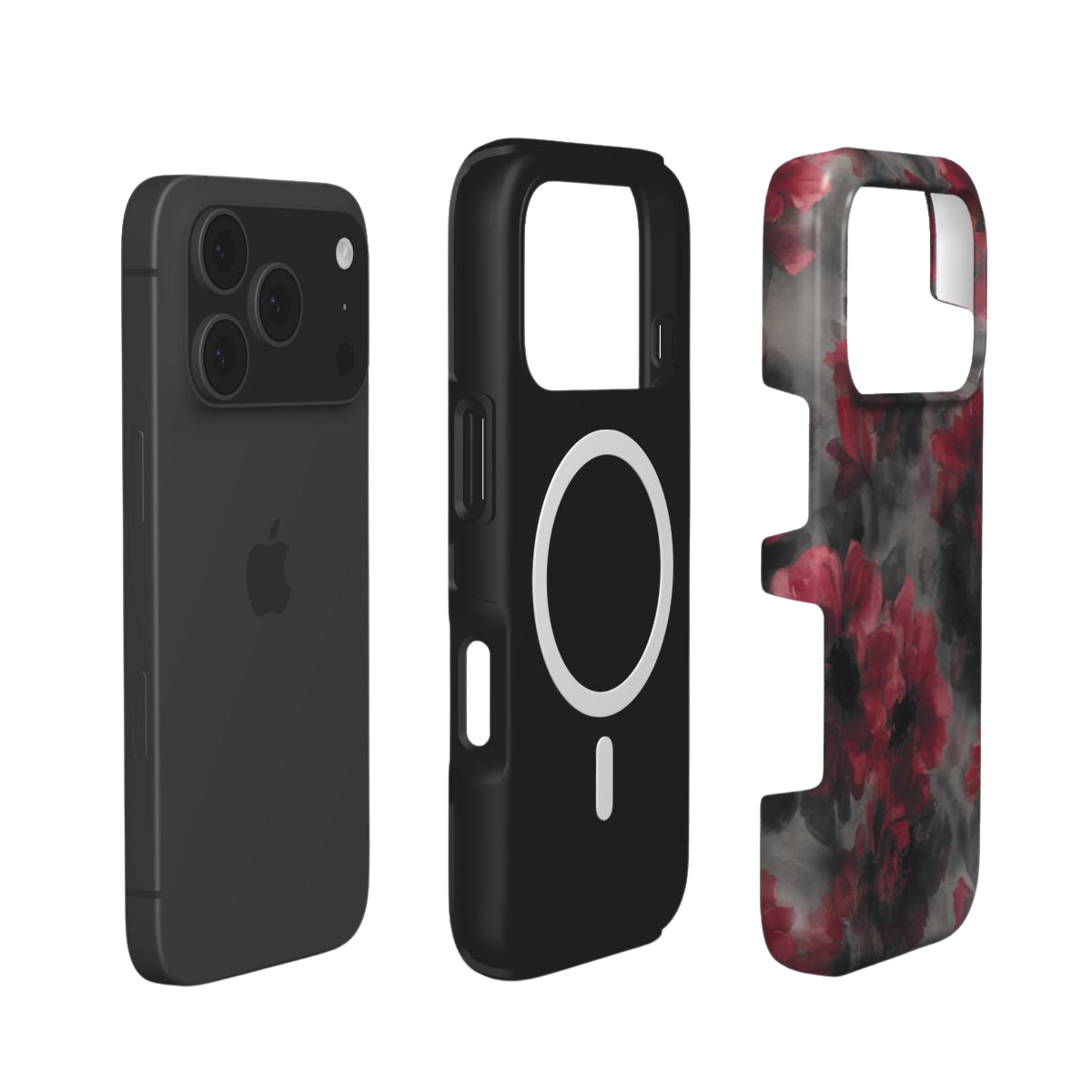 Crimson Eclipse | Dark Red Floral Gothic MagSafe iPhone Case