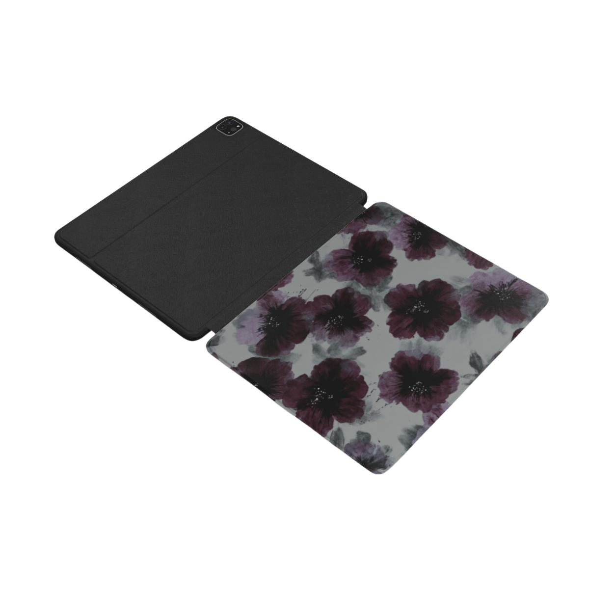 Noir Petals | Dark Purple Floral Painting iPad Case with Apple Pencil Holder
