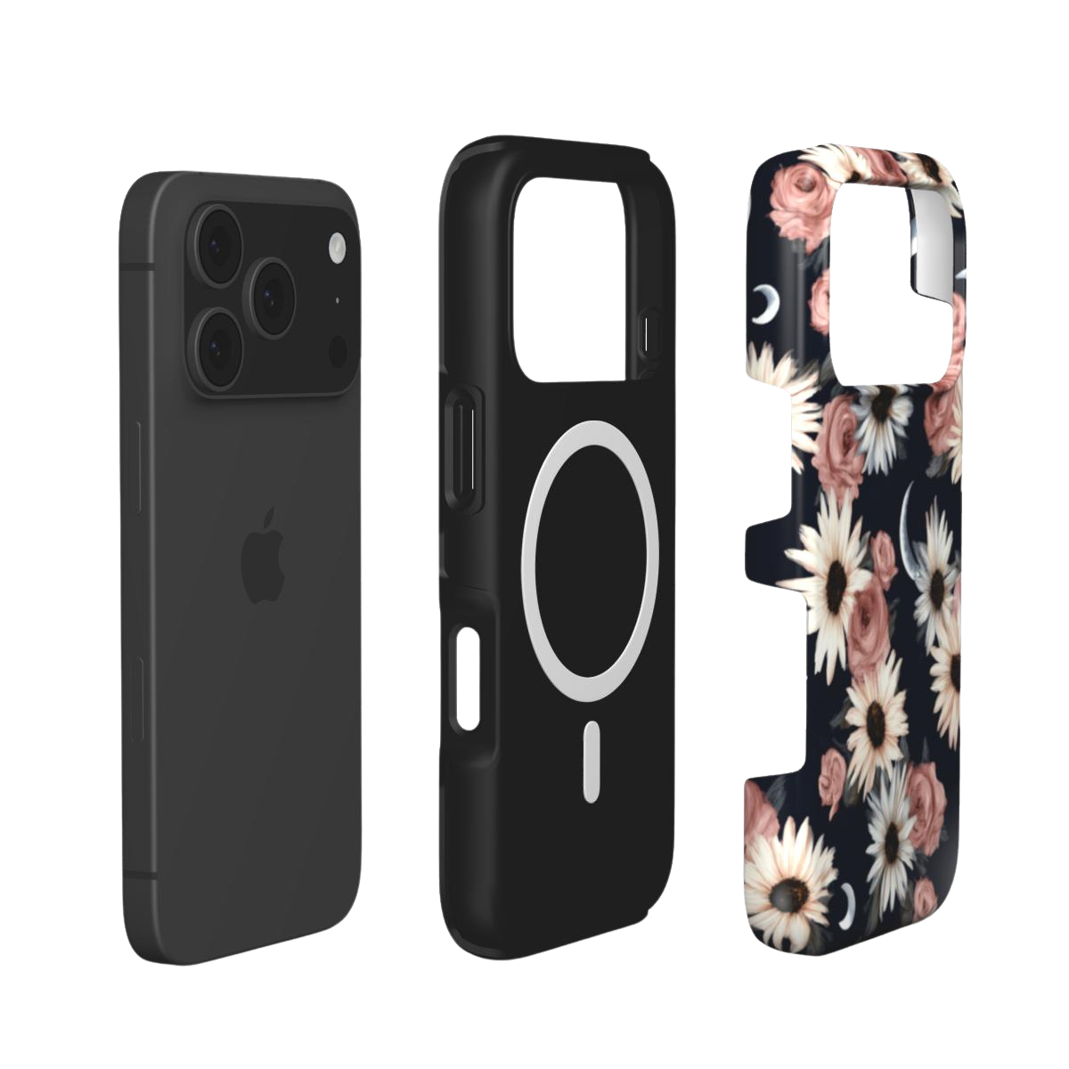 Moonlit Daisies | Dark Floral Moon iPhone & Samsung MagSafe Case
