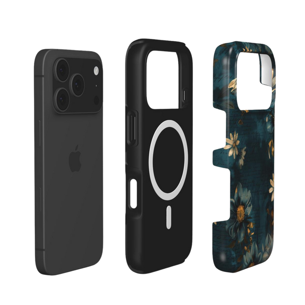 Forgotten Letters | Dark Teal Vintage Floral MagSafe iPhone Case