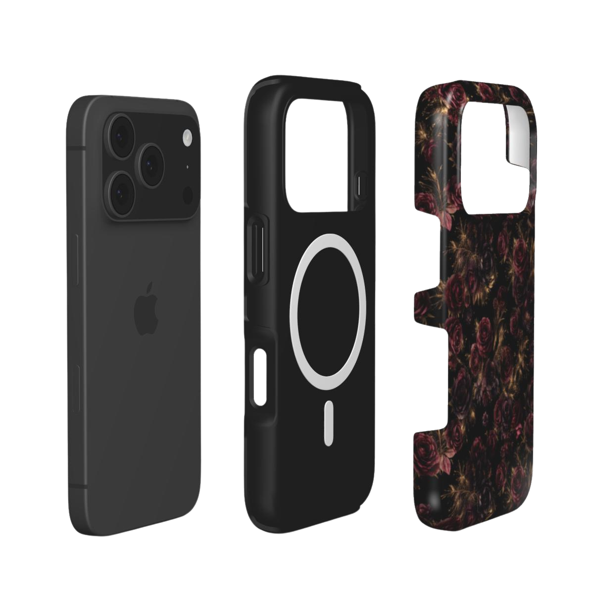 Nocturne Roses | Dark Gothic Rose Gold Floral MagSafe iPhone Case