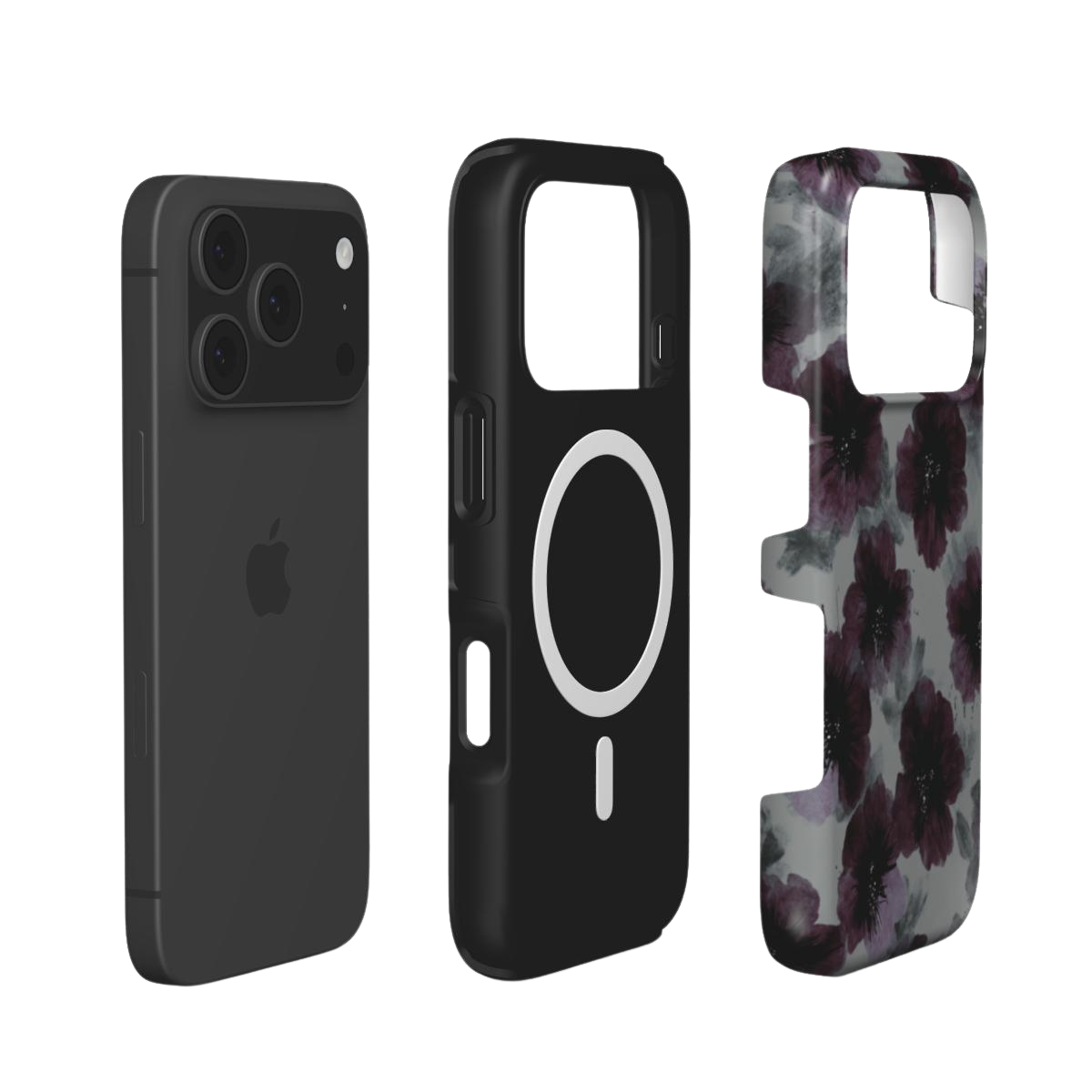 Noir Petals | Dark Purple Watercolor Floral MagSafe iPhone Case