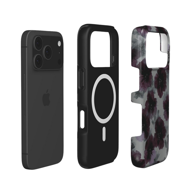 Noir Petals | Dark Purple Watercolor Floral MagSafe iPhone Case
