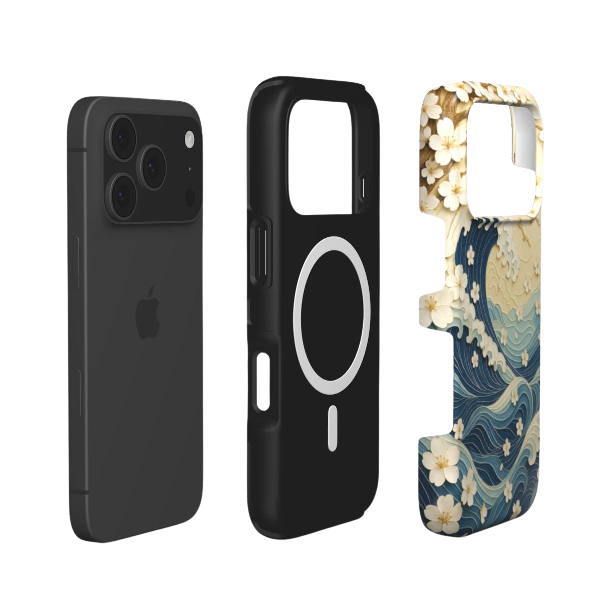 Wave Whisper | Japanese Ocean Waves & Floral MagSafe iPhone Case