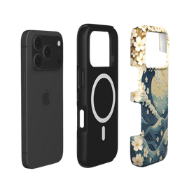 Wave Whisper | Japanese Ocean Waves & Floral MagSafe iPhone Case