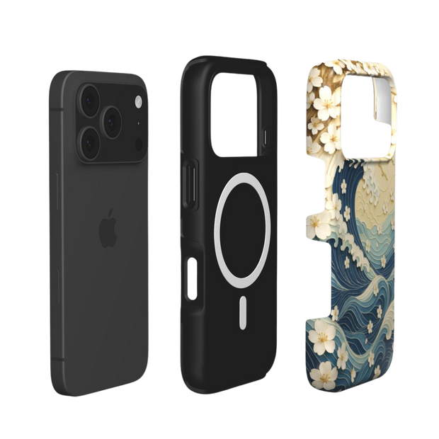Wave Whisper | Japanese Ocean Waves & Floral MagSafe iPhone Case