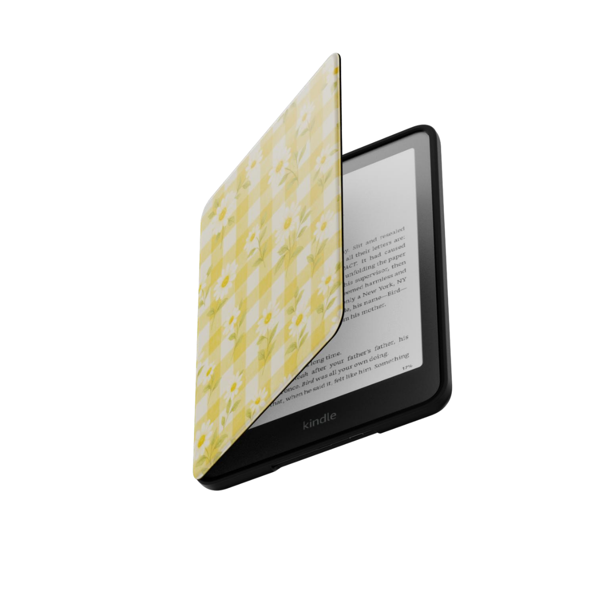 Sunlit Daisy | Yellow Gingham Floral Kindle Folio Case
