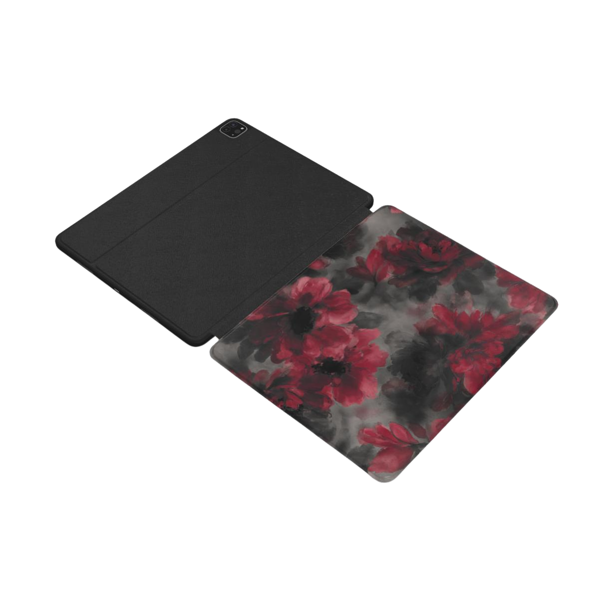 Crimson Eclipse | Dunkelrote, florale Gemälde iPad Hülle mit Apple Pencil Halterung
