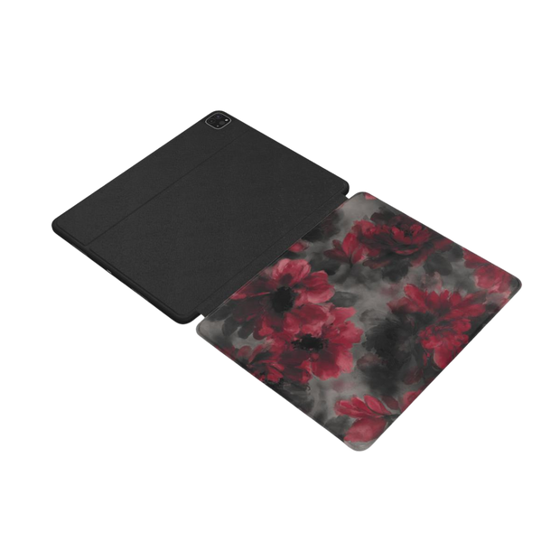 Crimson Eclipse | Dark Red Floral Painting iPad Case with Apple Pencil Holder