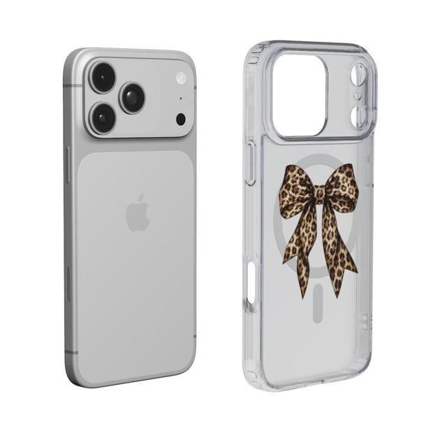 Sweet & Wild | Leopard Bow MagSafe Clear iPhone Case