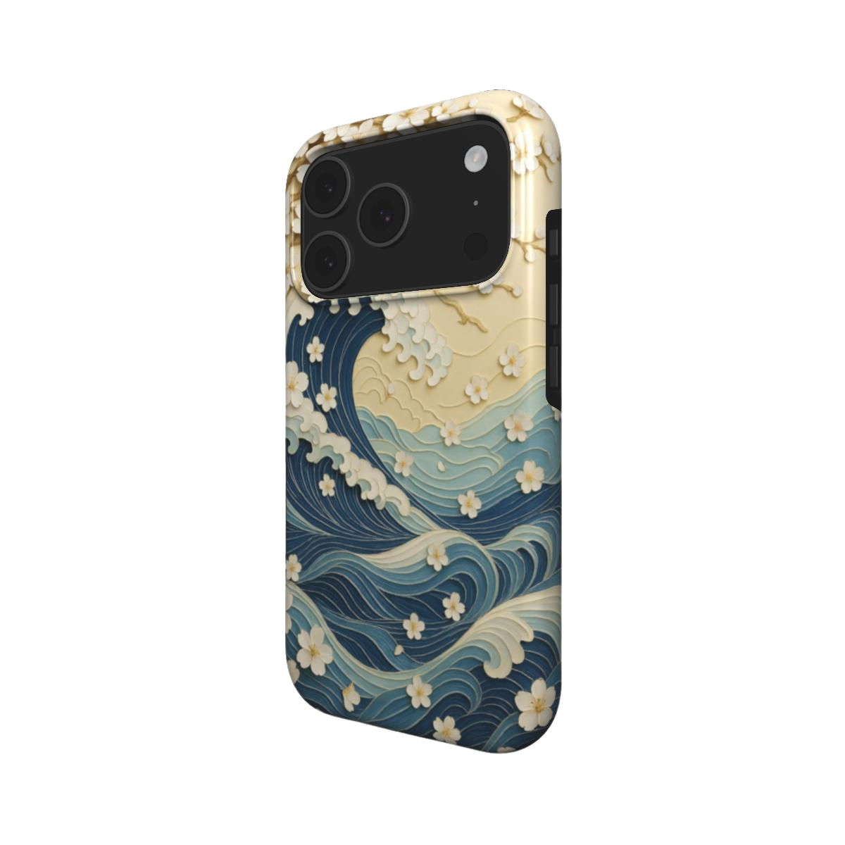 Wave Whisper | Japanese Ocean Waves & Floral MagSafe iPhone Case