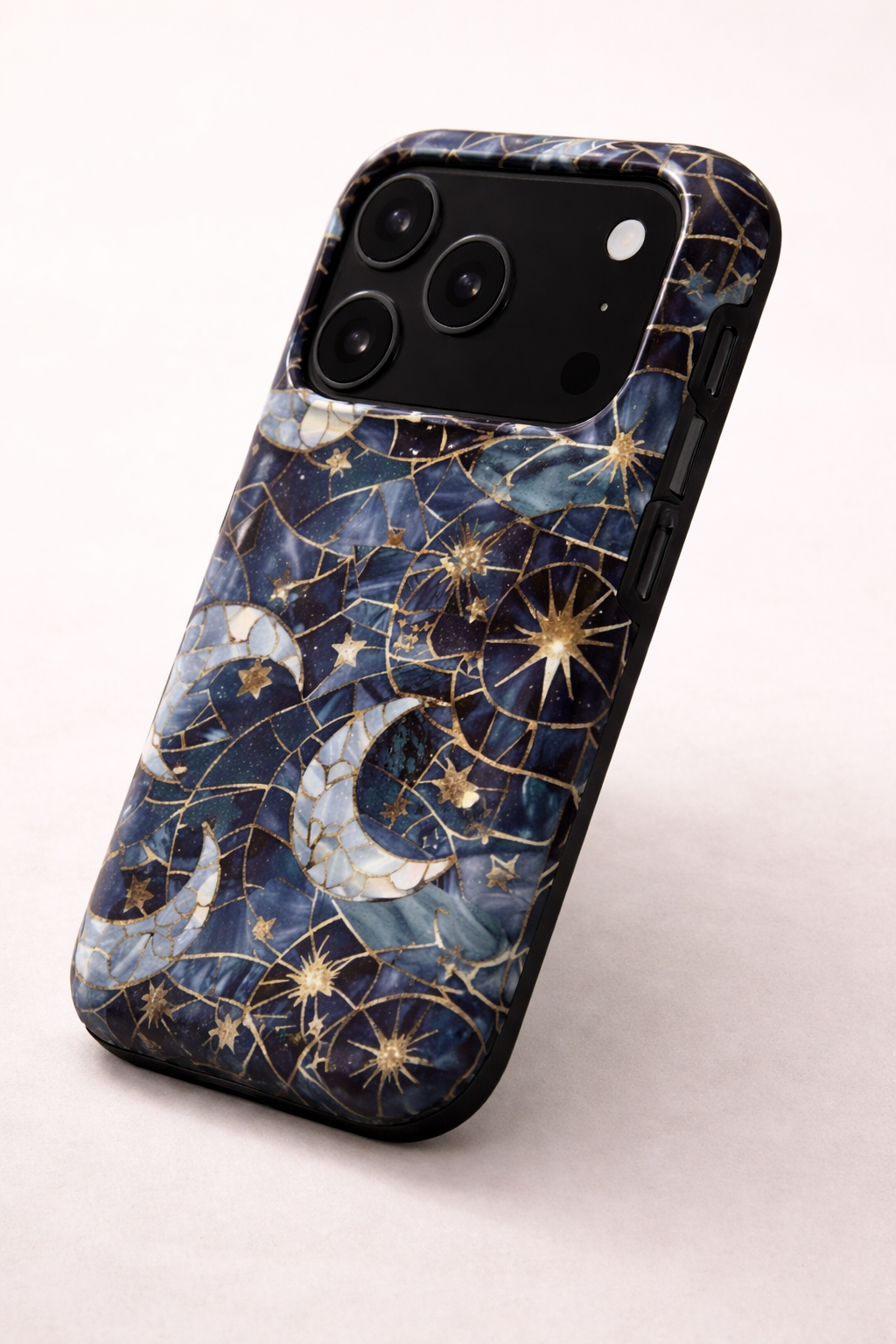 Celestial Mosaic | Blue & Gold Moon iPhone & Samsung Case