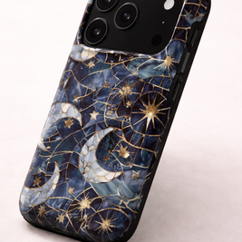 Celestial Mosaic | Blue & Gold Moon iPhone & Samsung Case