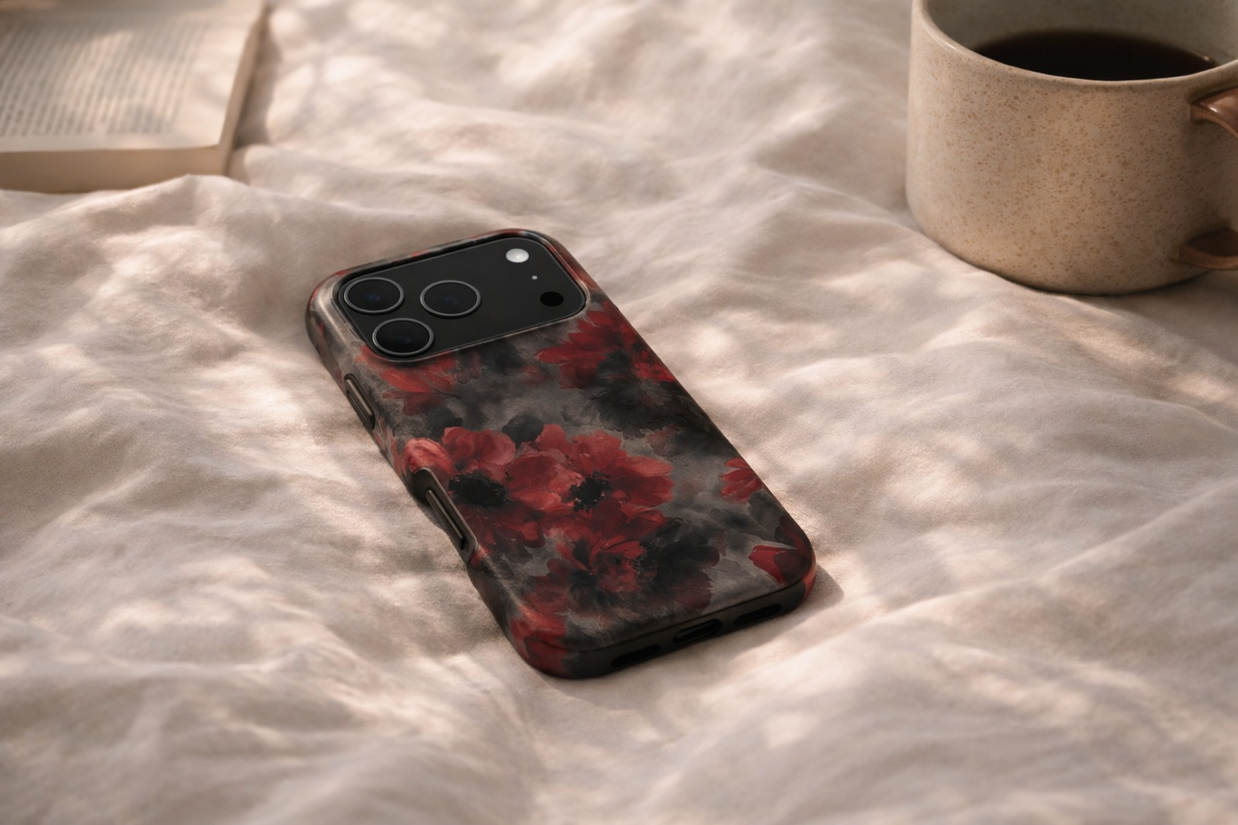 Crimson Eclipse | Dark Red Floral iPhone & Samsung Case