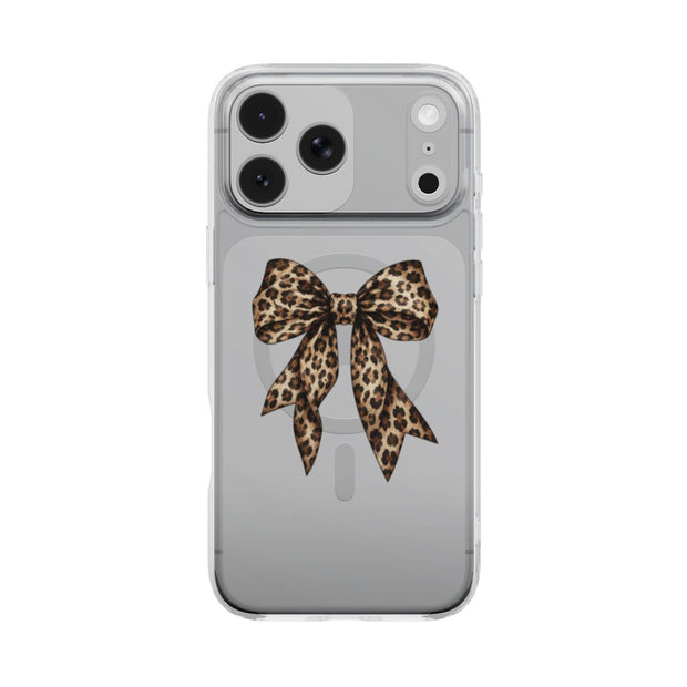 Sweet & Wild | Leopard Bow MagSafe Clear iPhone Case
