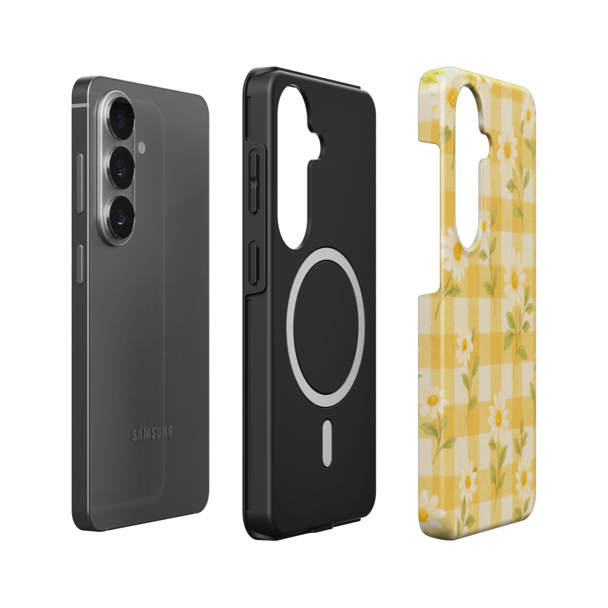 Sunlit Daisy | Yellow Gingham Floral Magnetic Samsung Galaxy Case