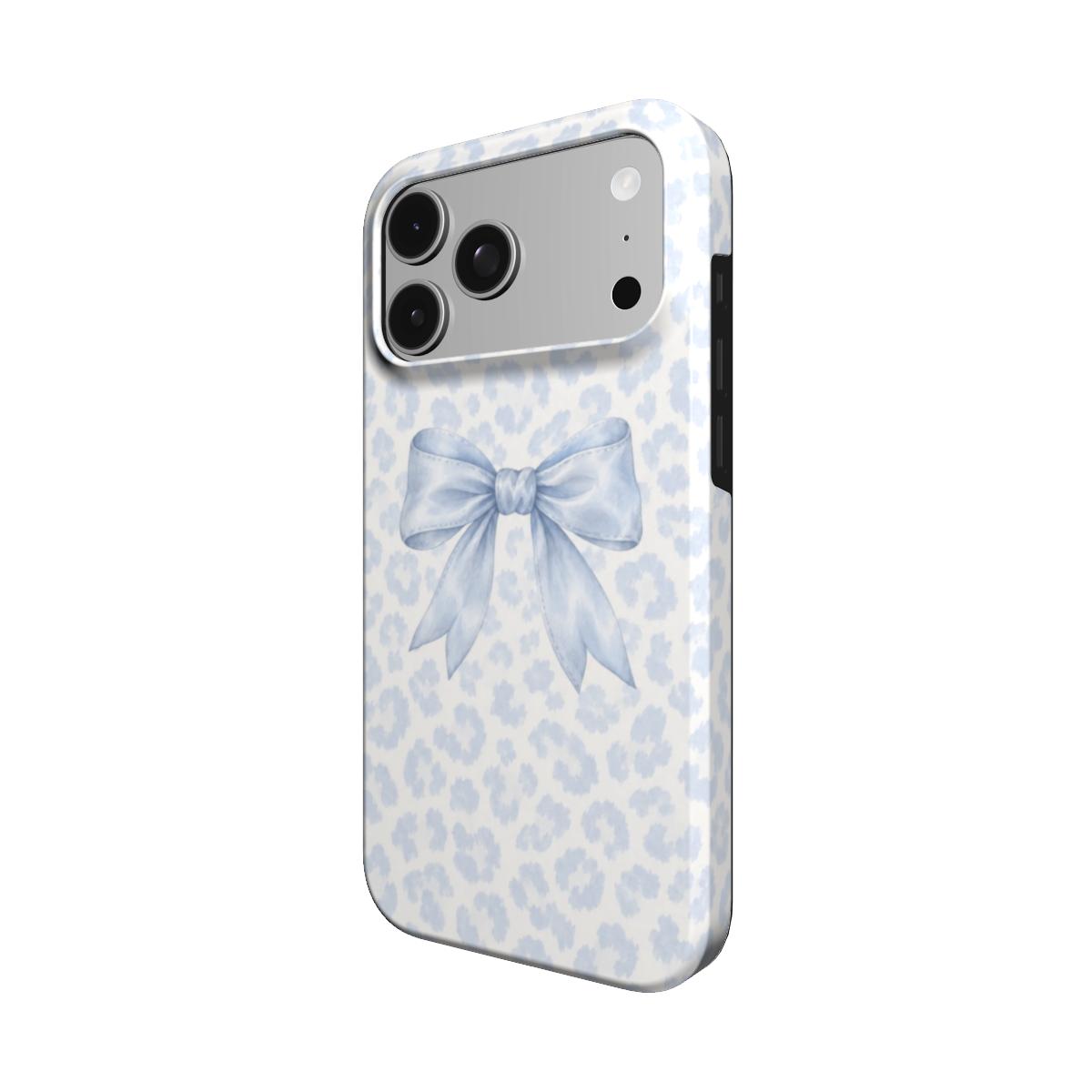 Sunday Ribbon | Powder Blue Leopard Bow MagSafe iPhone Case