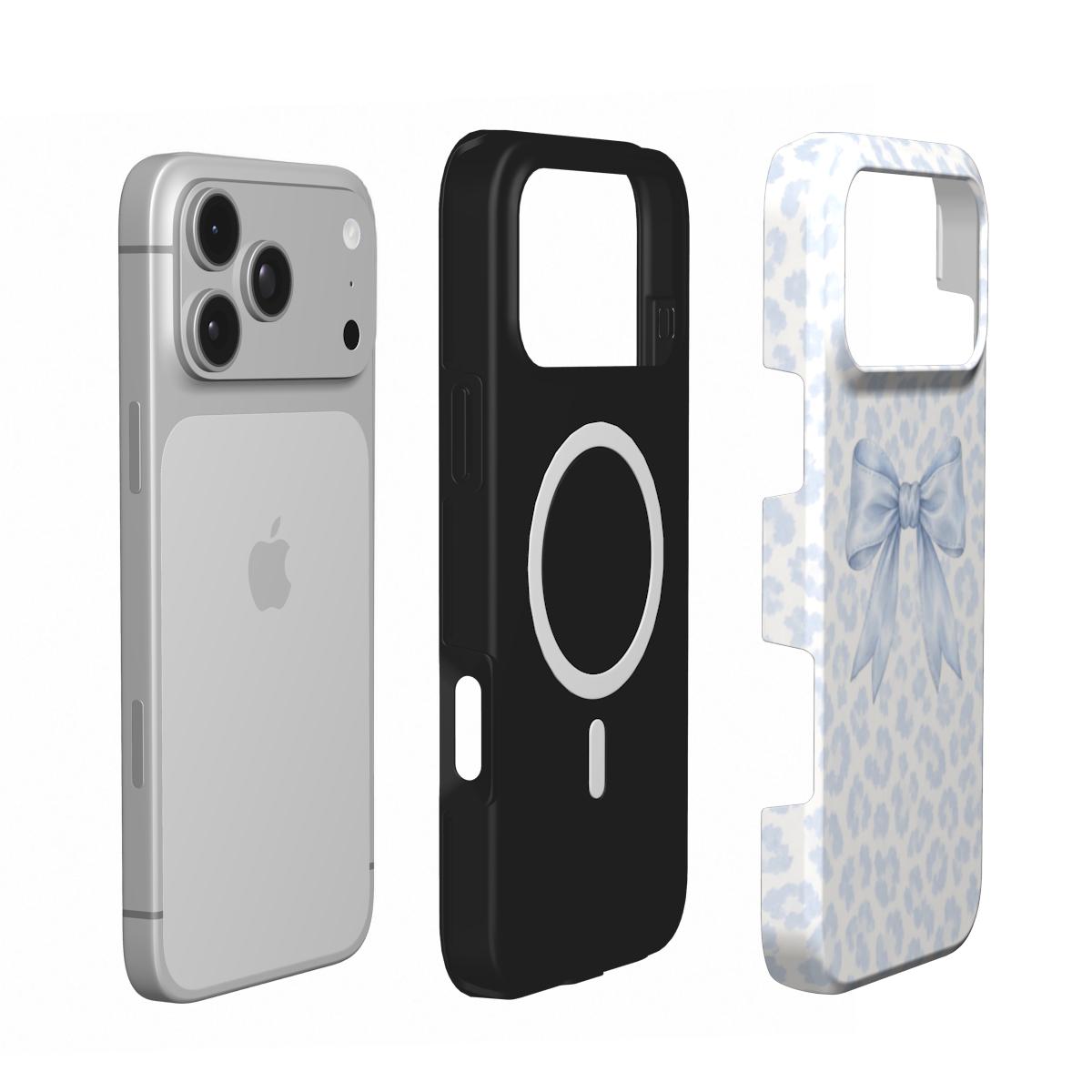 Sunday Ribbon | Powder Blue Leopard Bow MagSafe iPhone Case