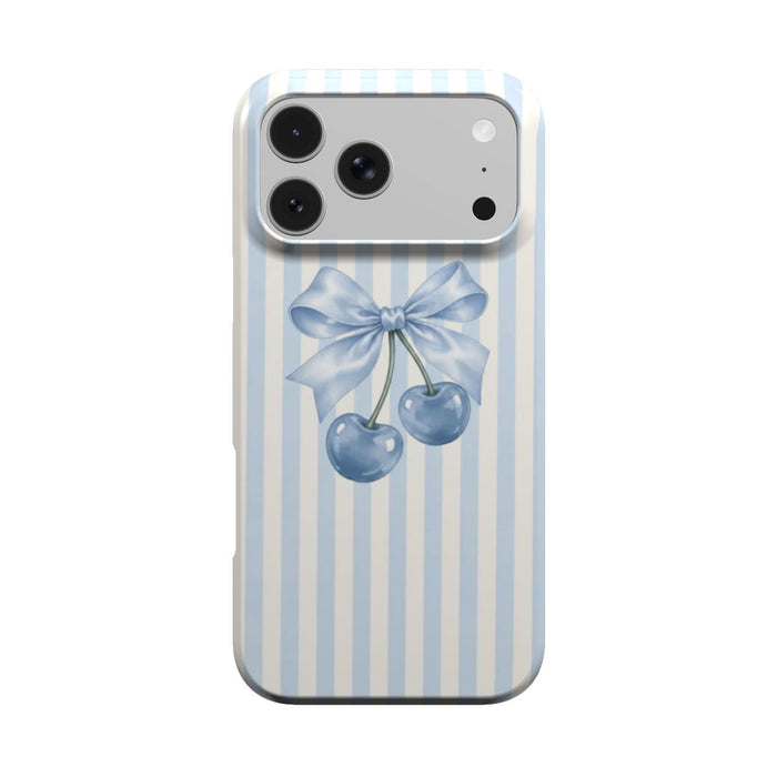 Sweet on You | Powder Blue Striped Cherry Bow MagSafe iPhone Case