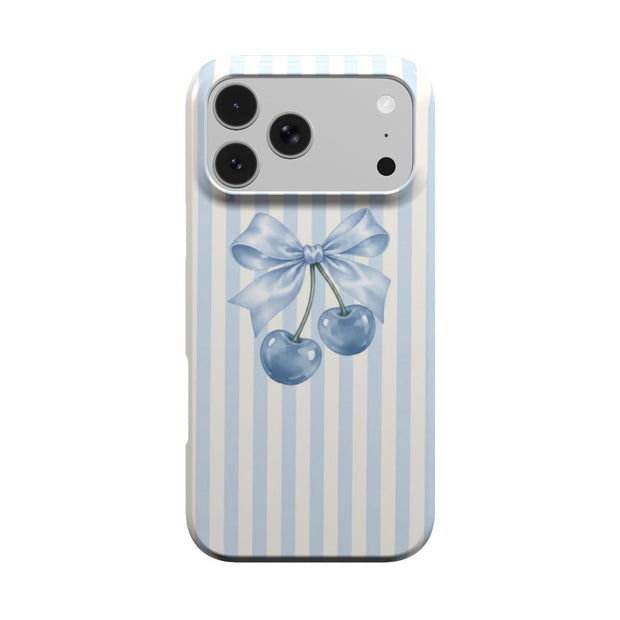 Sweet on You | Powder Blue Striped Cherry Bow MagSafe iPhone Case