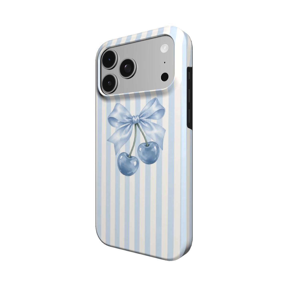 Sweet on You | Powder Blue Striped Cherry Bow MagSafe iPhone Case