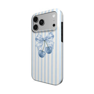 Sweet on You | Powder Blue Striped Cherry Bow MagSafe iPhone Case