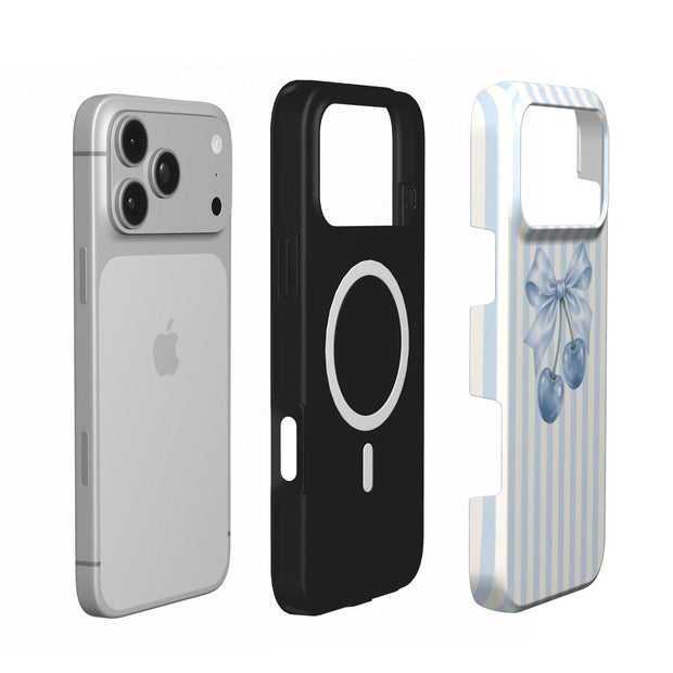 Sweet on You | Powder Blue Striped Cherry Bow MagSafe iPhone Case