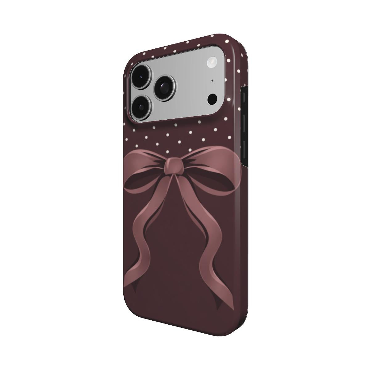Pretty Please | Burgundy Bow Polka Dot MagSafe iPhone Case