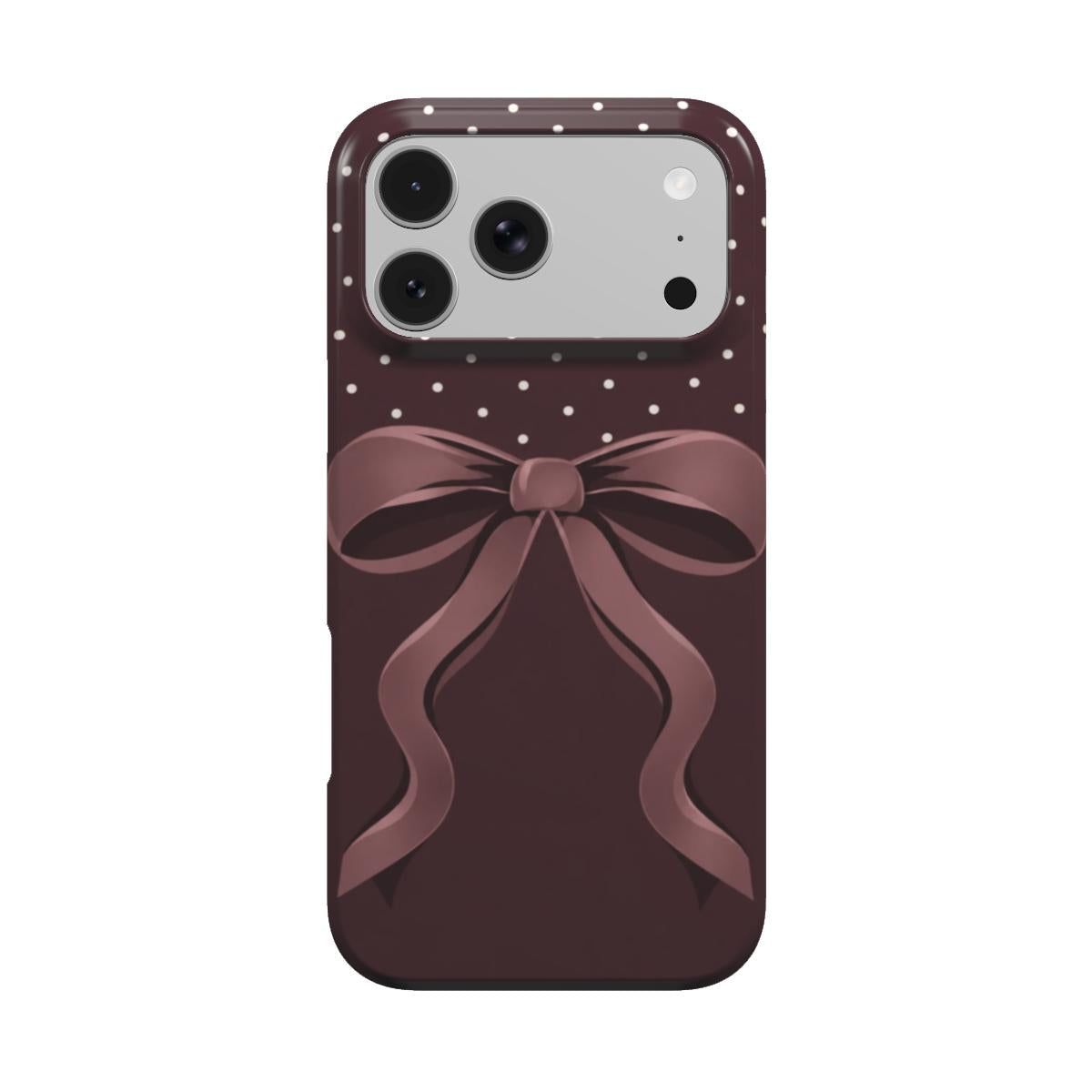 Pretty Please | Burgundy Bow Polka Dot MagSafe iPhone Case