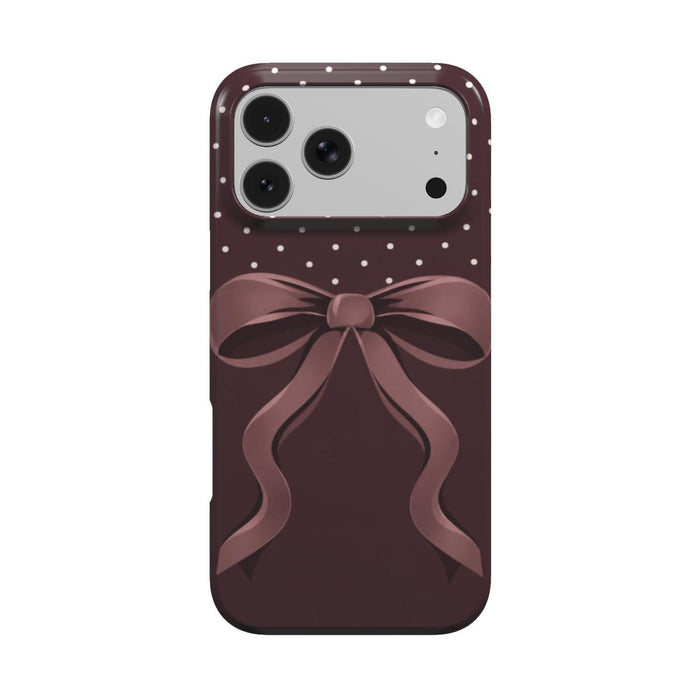 Pretty Please | Burgundy Bow Polka Dot MagSafe iPhone Case