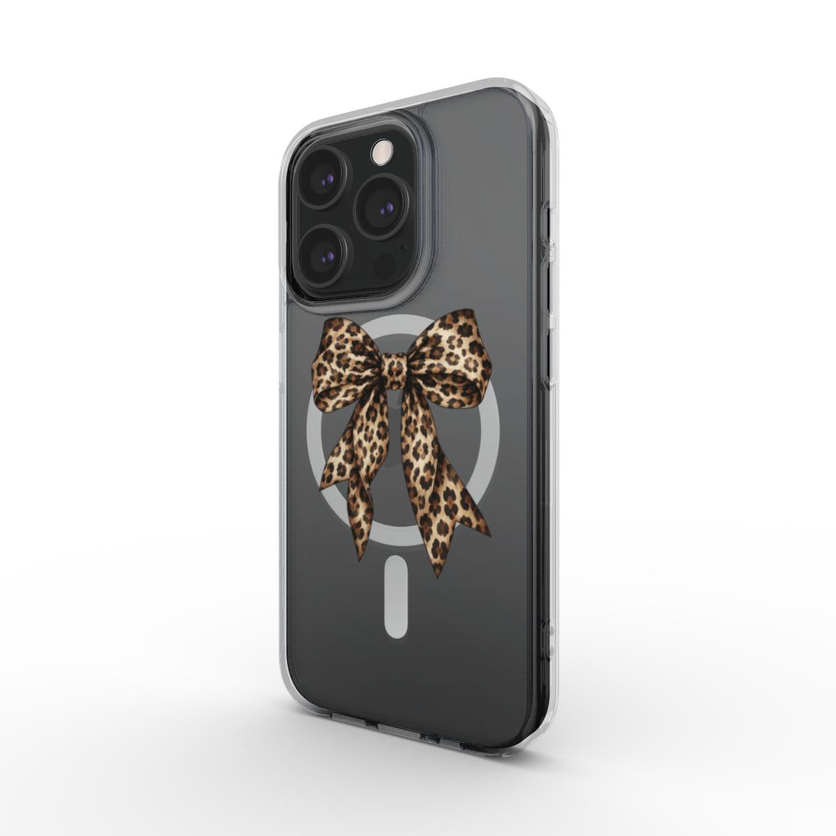 Sweet & Wild | Leopard Bow MagSafe Clear iPhone Case