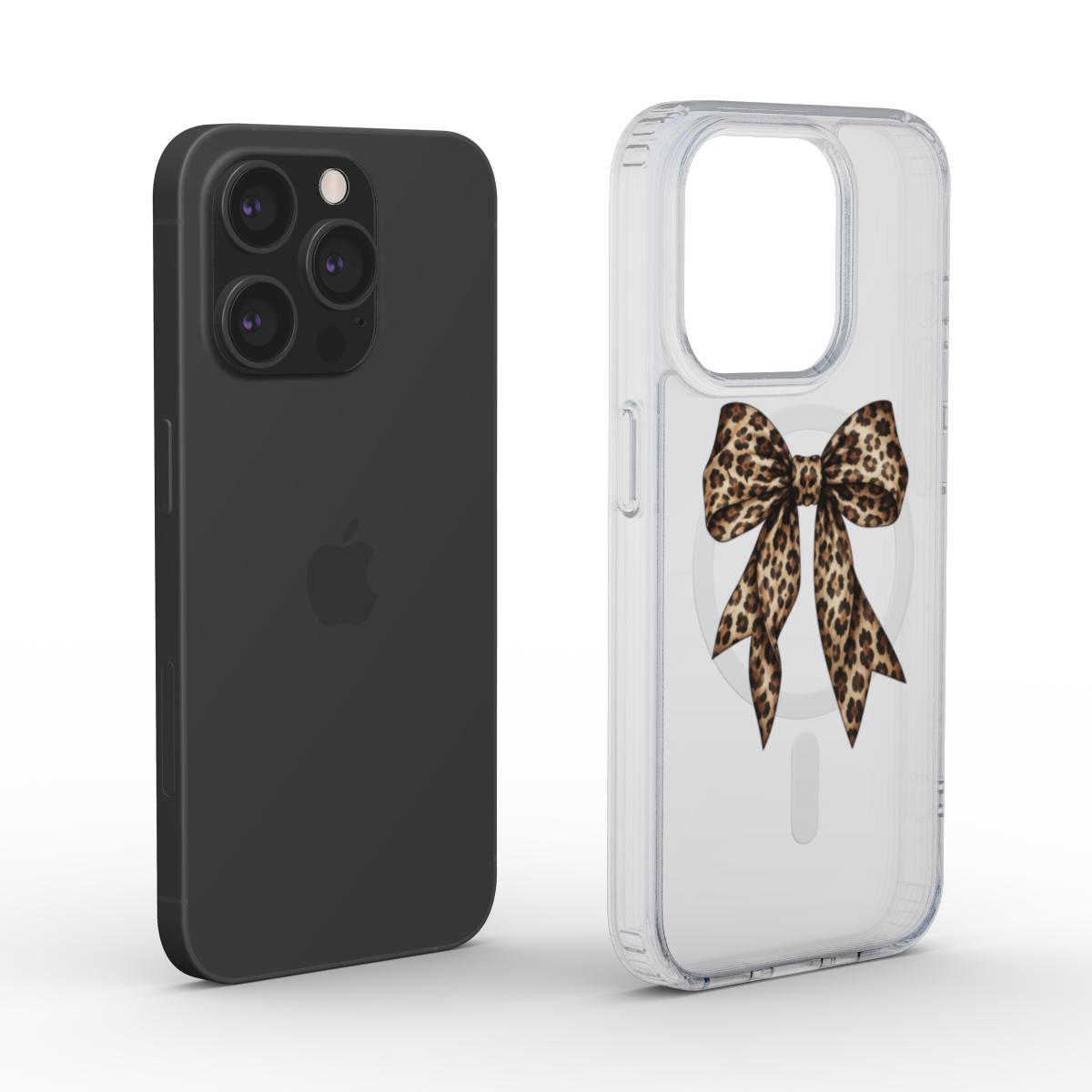 Sweet & Wild | Leopard Bow MagSafe Clear iPhone Case