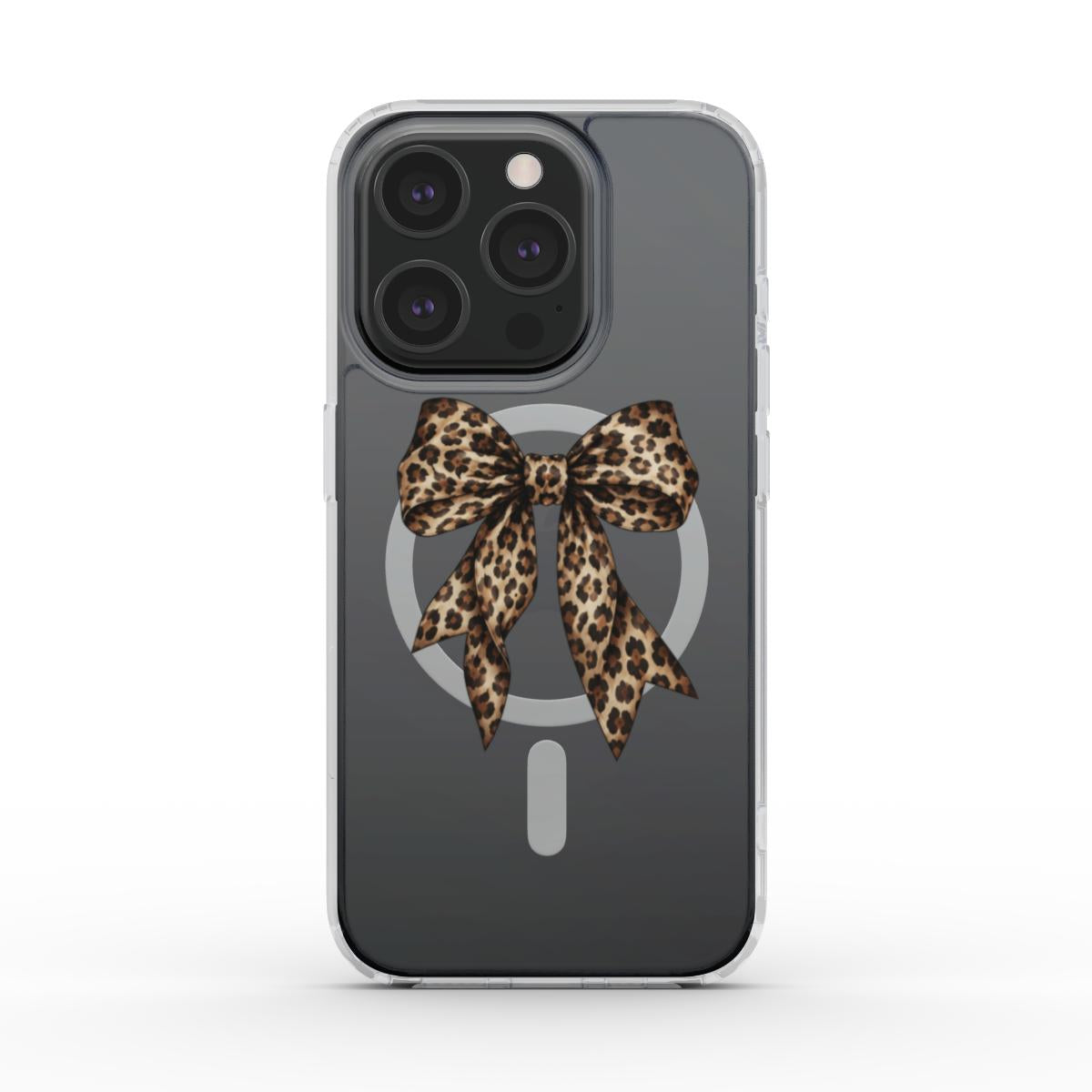 Sweet & Wild | Leopard Bow MagSafe Clear iPhone Case