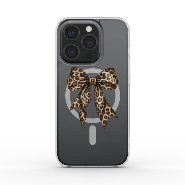 Sweet & Wild | Leopard Bow MagSafe Clear iPhone Case