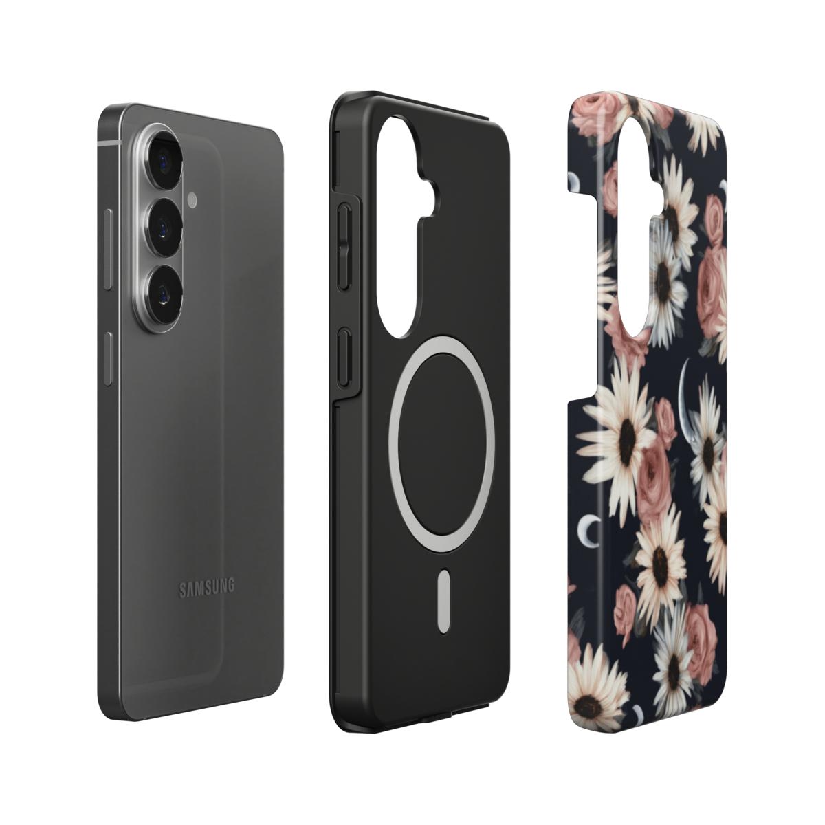 Moonlit Daisies | Dark Floral Moon Magnetic Samsung Galaxy Case