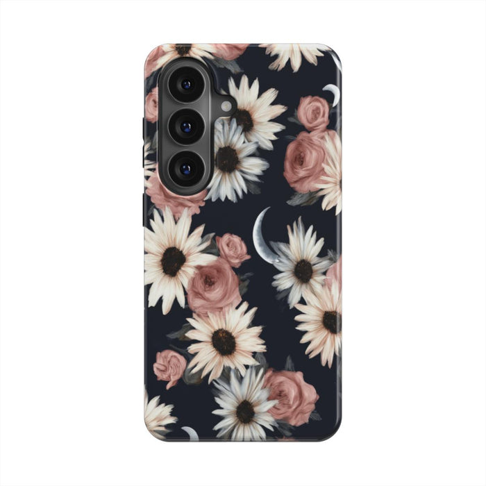 Moonlit Daisies | Dark Floral Moon Magnetic Samsung Galaxy Case