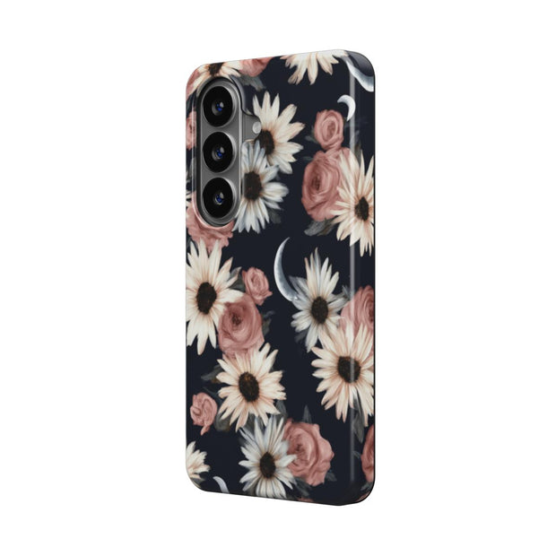 Moonlit Daisies | Dark Floral Moon Magnetic Samsung Galaxy Case