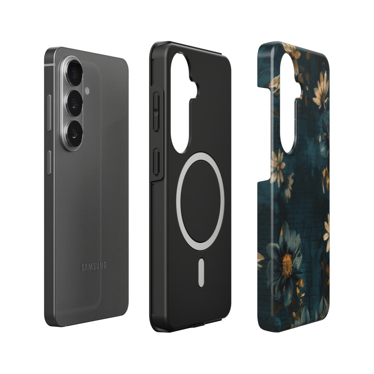 Forgotten Letters | Teal Vintage Floral Magnetic Samsung Galaxy Case