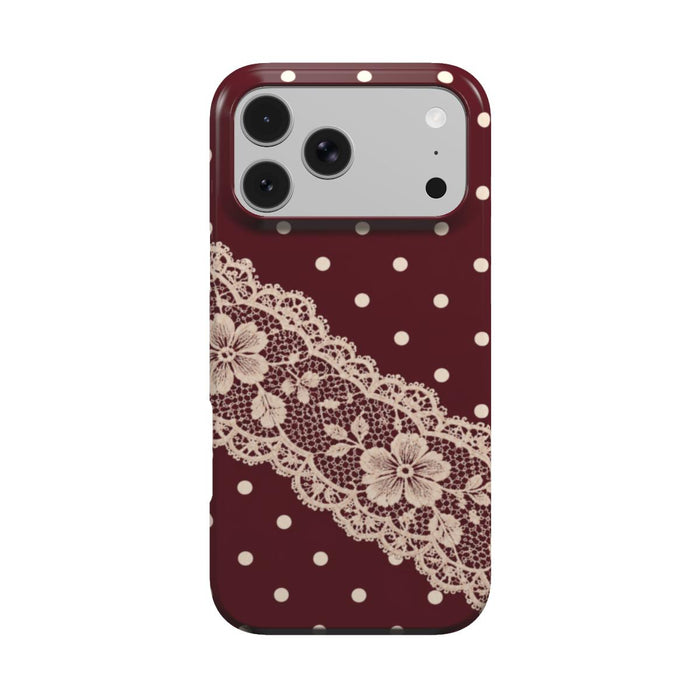 Polka & Lace | Burgundy Polka Dot & Lace MagSafe iPhone Case