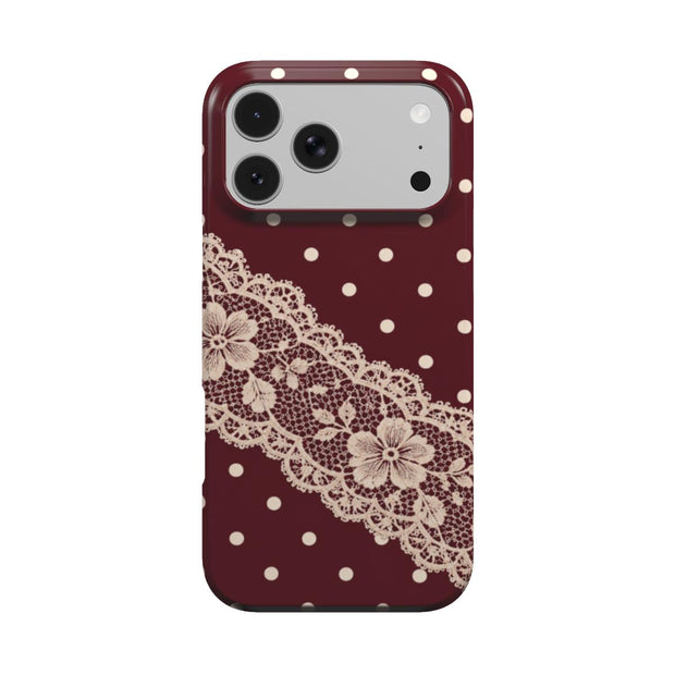 Polka & Lace | Burgundy Polka Dot & Lace MagSafe iPhone Case