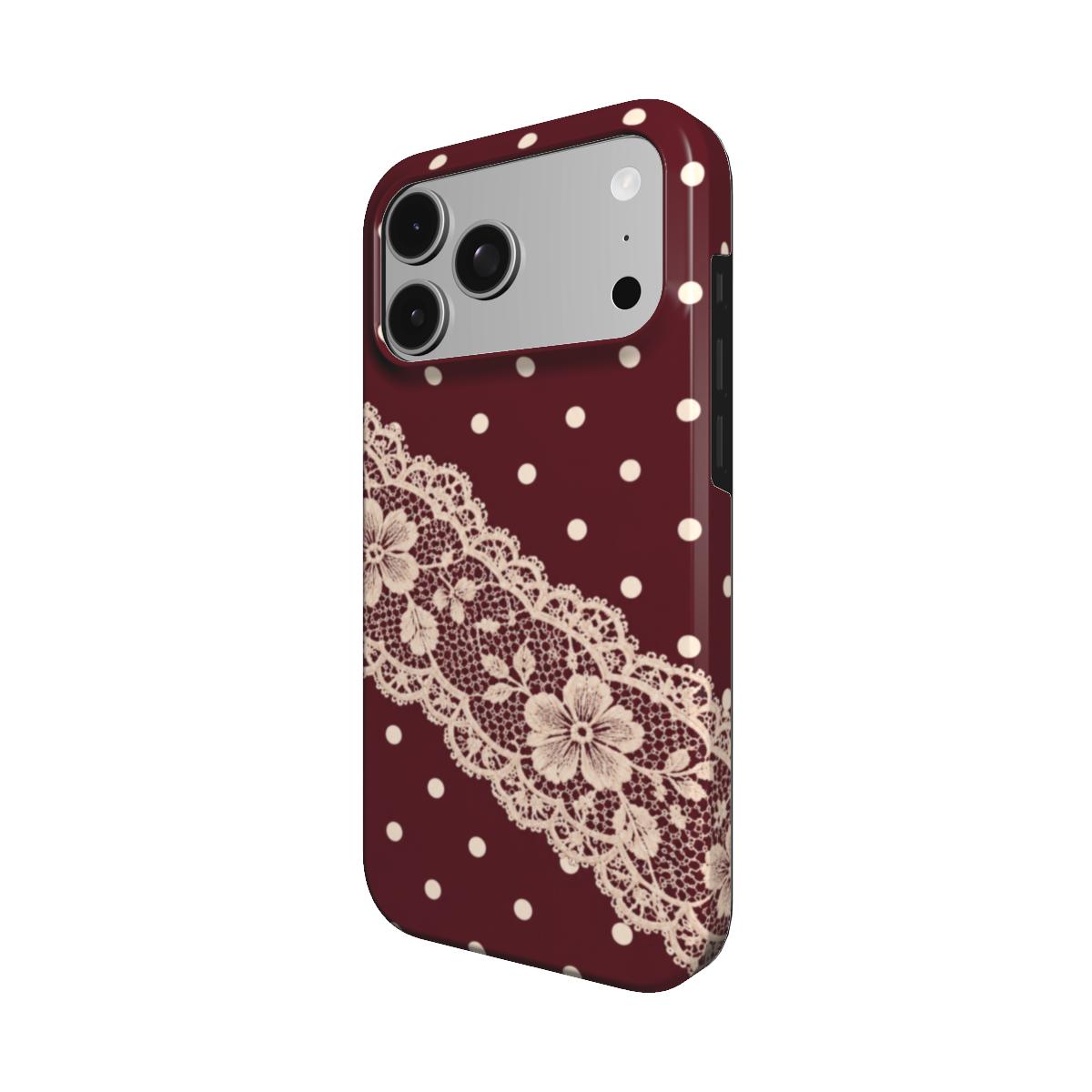 Polka & Lace | Burgundy Polka Dot & Lace MagSafe iPhone Case