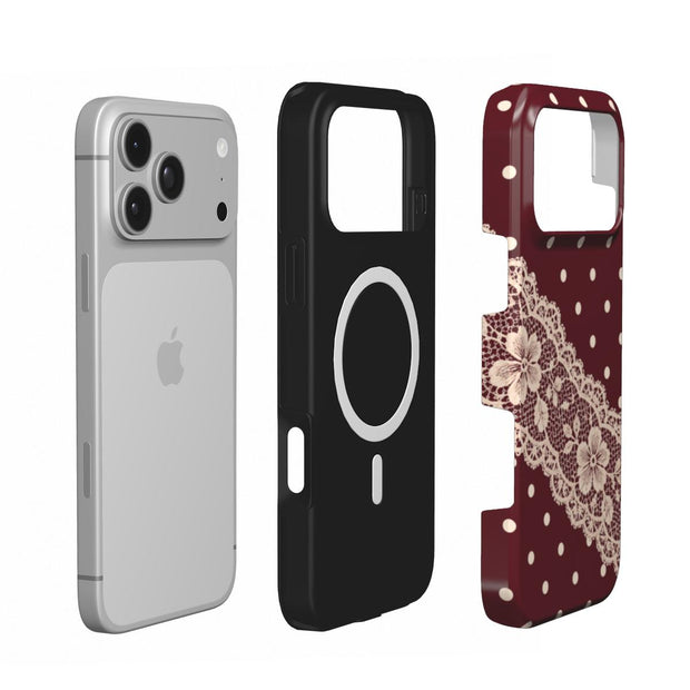 Polka & Lace | Burgundy Polka Dot & Lace MagSafe iPhone Case