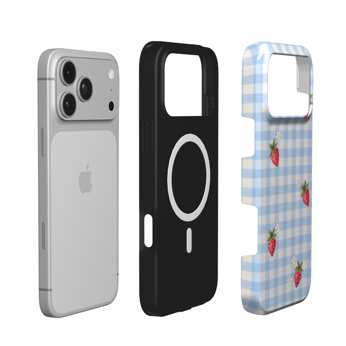 Berry Check | Blue Gingham Strawberry MagSafe iPhone Case