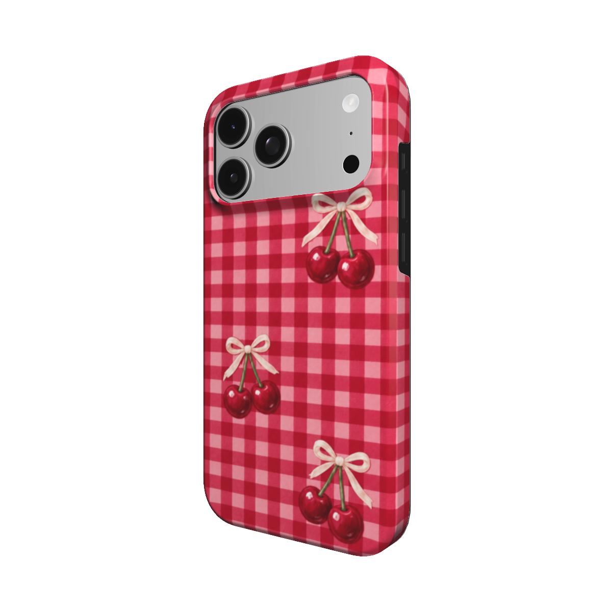 Cherry Check | Red Gingham Cherry Bow MagSafe iPhone Case