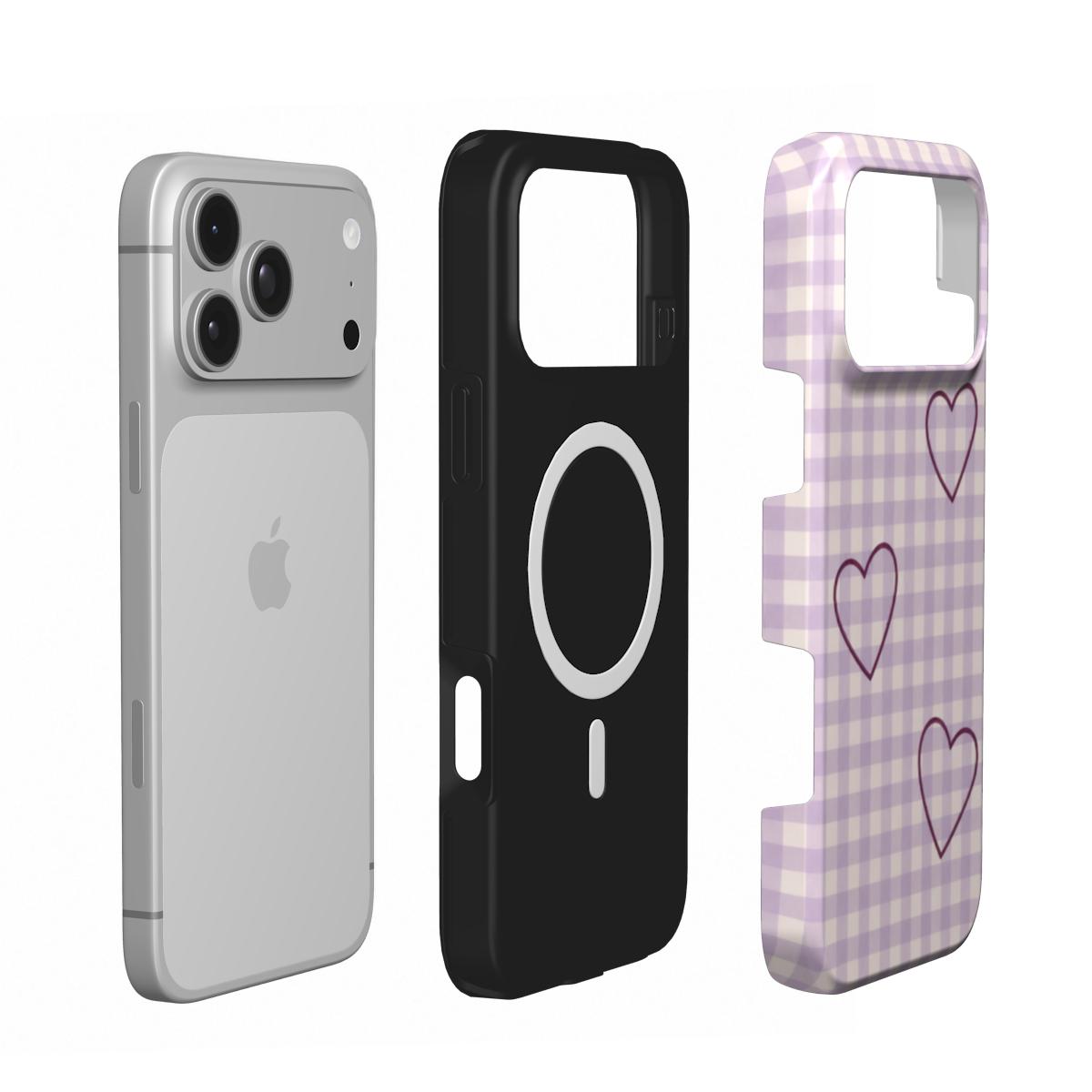 Heart Trio | Lilac Gingham Heart MagSafe iPhone Case