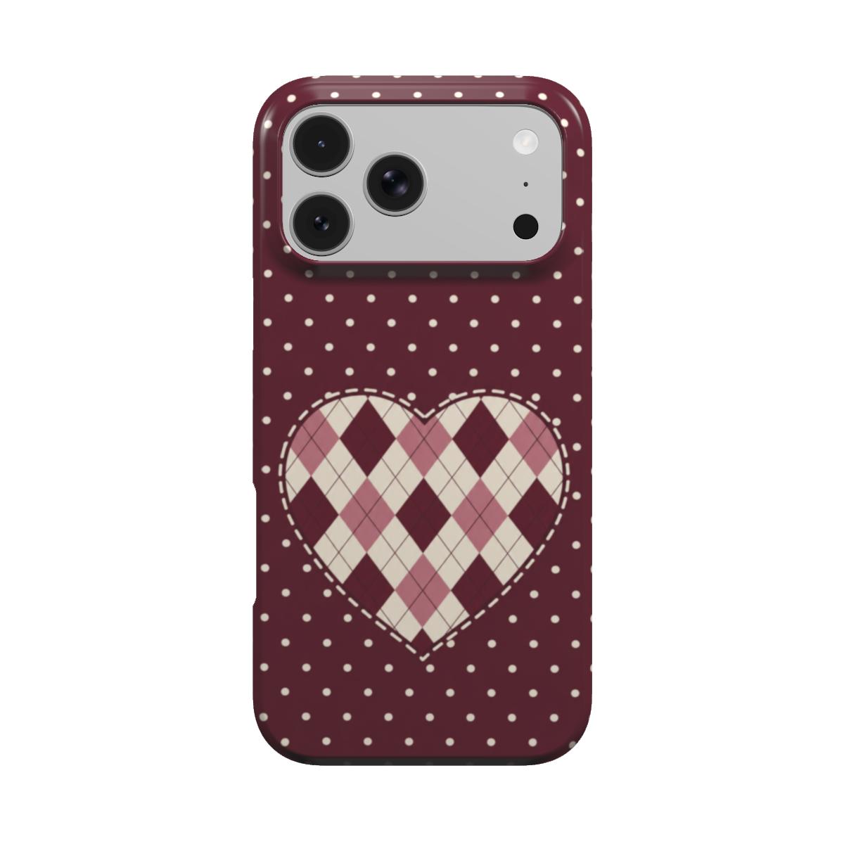 Heart Patch | Burgundy Polka Dot Argyle MagSafe iPhone Case