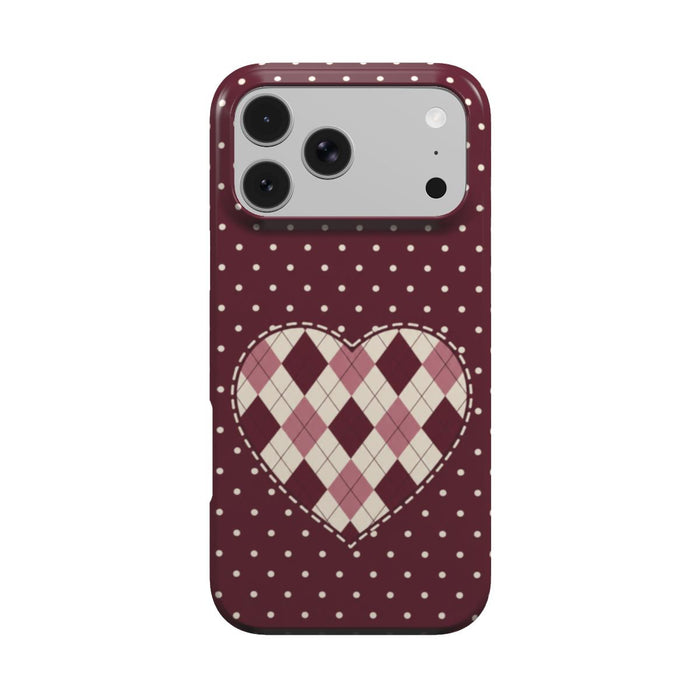 Heart Patch | Burgundy Polka Dot Argyle MagSafe iPhone Case